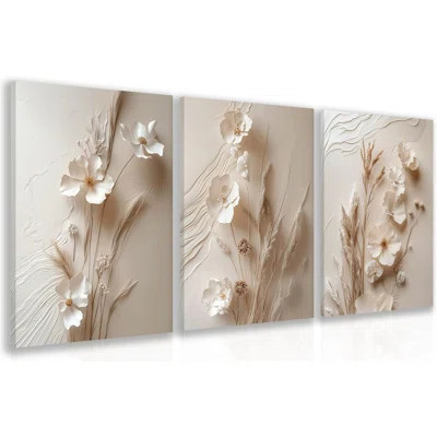 Neutral Beige Floral Canvas Wall Art, Modern Minimalist Texture Botanical Wall Decor, Vintage Beige Flower Poster Prints For Living Room Bedroom Farmh | Wayfair North America