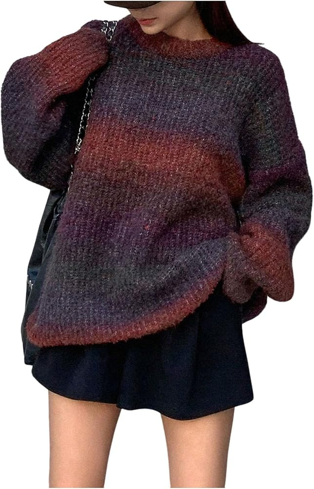 SOLY HUX Women's Vintage Long Sleeve Sweater Crew Neck Knitted Pullover Sweaters Oversized Tops W... | Amazon (US)