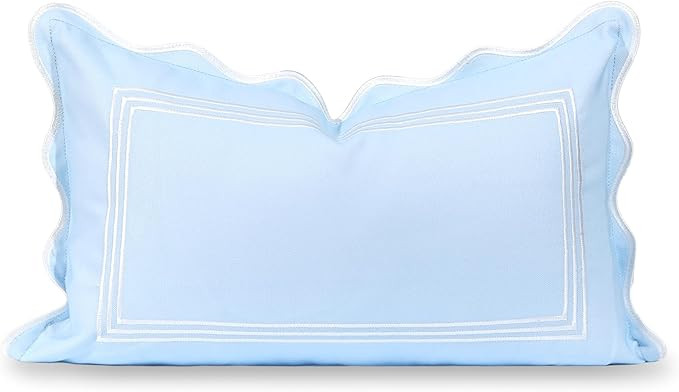 Hofdeco Premium Coastal Grandmillennial Scalloped Patio Indoor Outdoor Lumbar Pillow Cover Only, ... | Amazon (US)