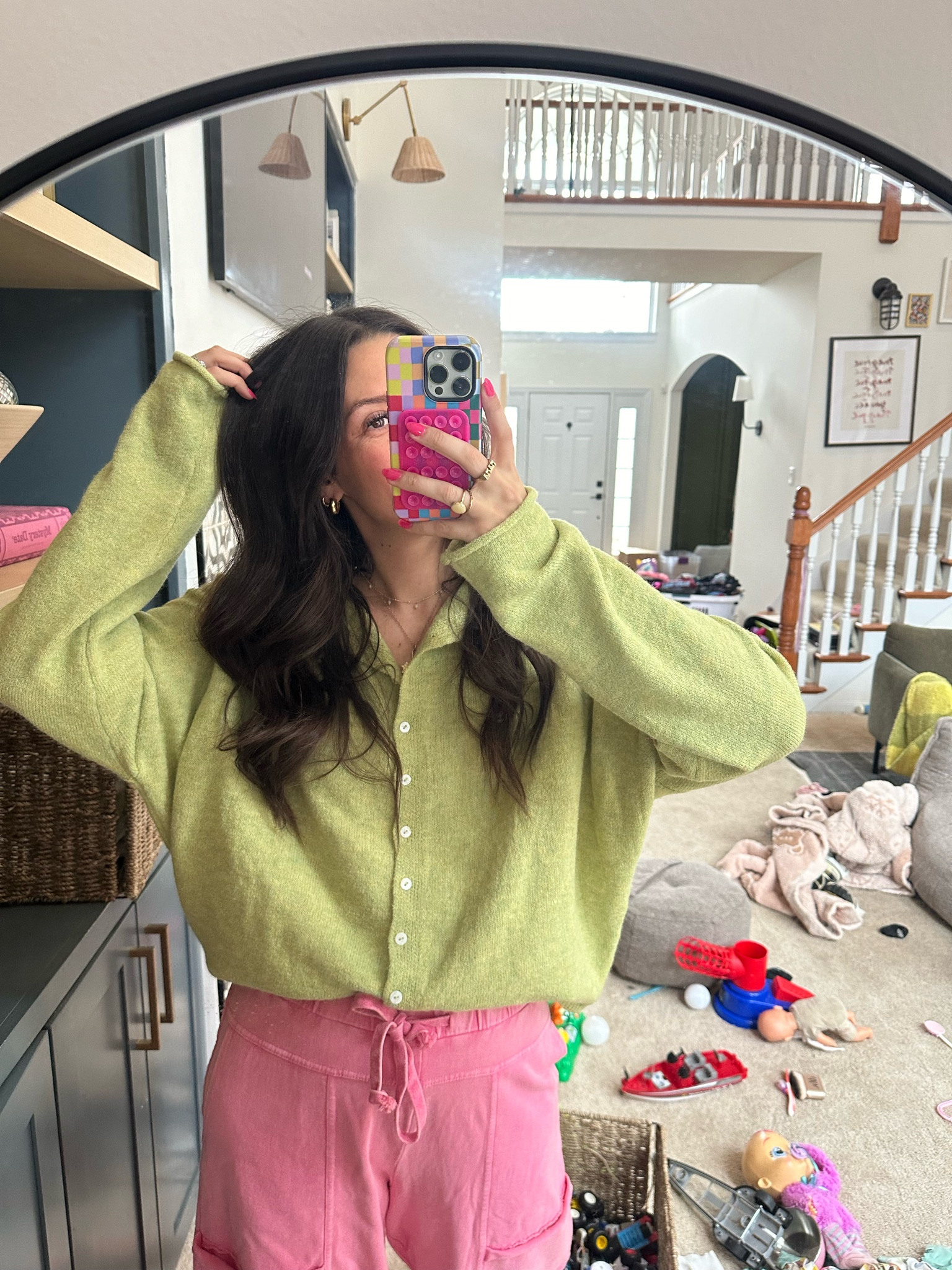 colorful & breastfeeding friendly outfits for appts this morning with the kids 

I got a large sweater and medium pants— I’m a 6-8 and 5’7” — the “non-exact" pants I linked too I just ordered bc they look heavenly! 

#LTKFamily #LTKFindsUnder50 #LTKStyleTip