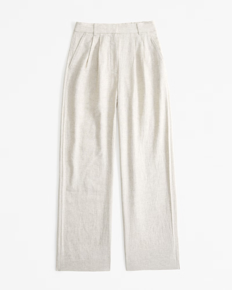 Abercrombie & Fitch Women's Curve Love A&F Sloane Tailored Linen-Blend Pant in Light Beige - Size 26 | Abercrombie & Fitch (US)