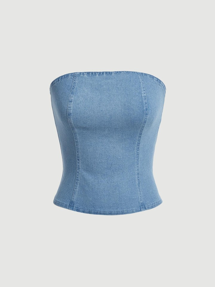SHEIN MOD Solid Denim Tube Top | SHEIN
