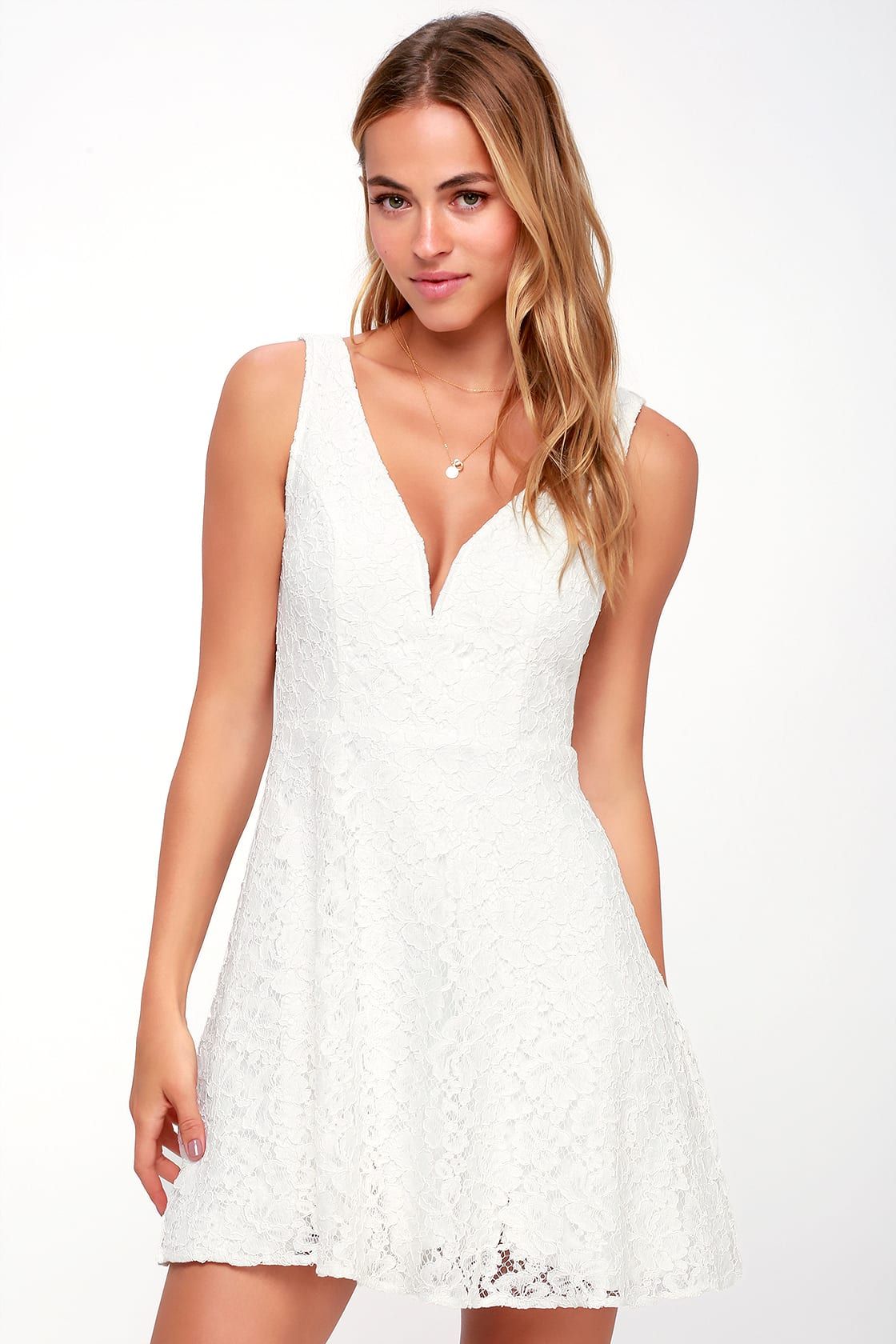 Declaring My Love White Lace Skater Dress | Lulus (US)