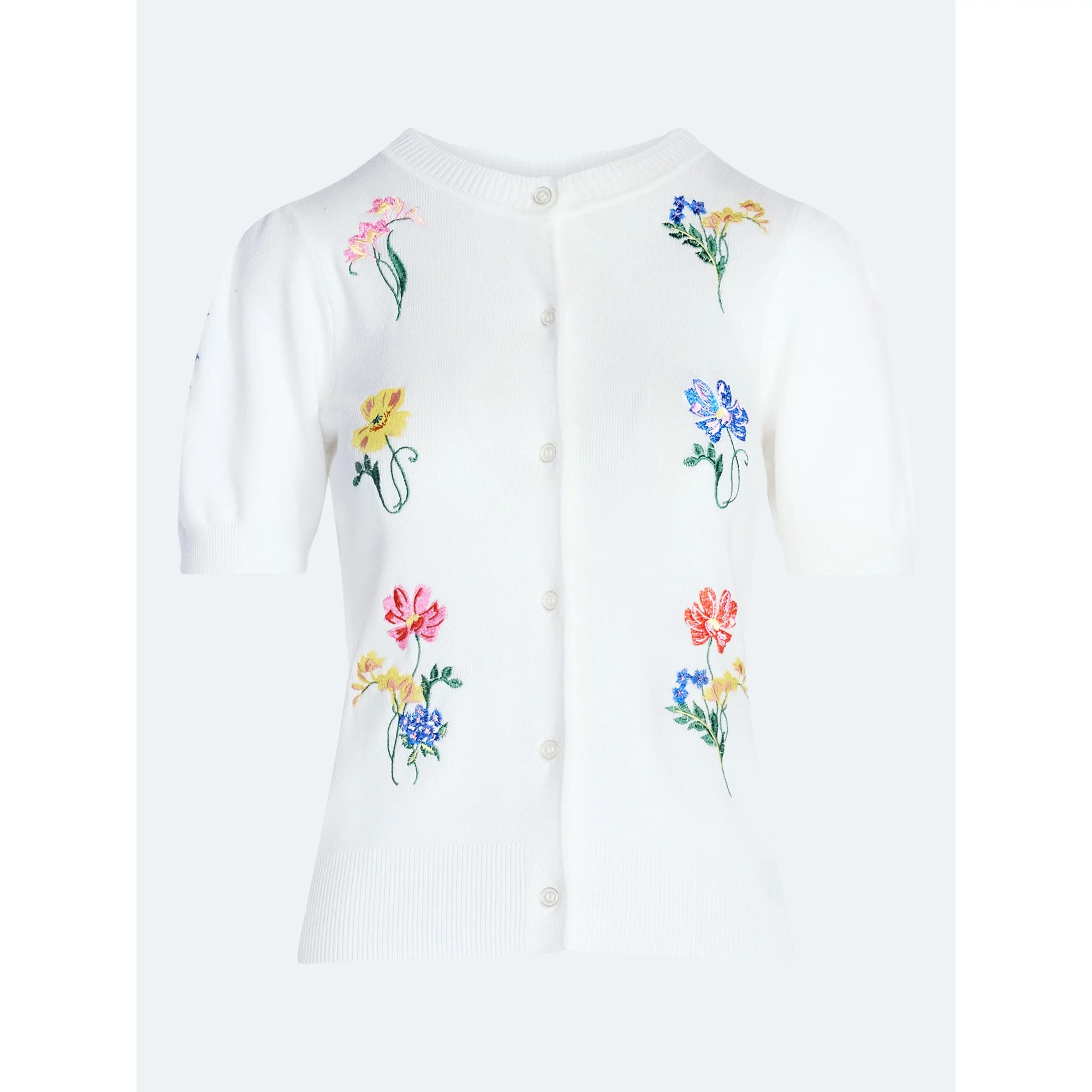 Free Assembly Women's and Women's Plus Embroidered Cardigan Sweater with Puff Sleeves, Lightweigh... | Walmart (US)