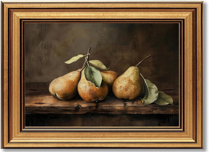 Lienzo enmarcado en oro vintage para cocina, arte de pared, pintura de pera de naturaleza muerta,... | Amazon (US)