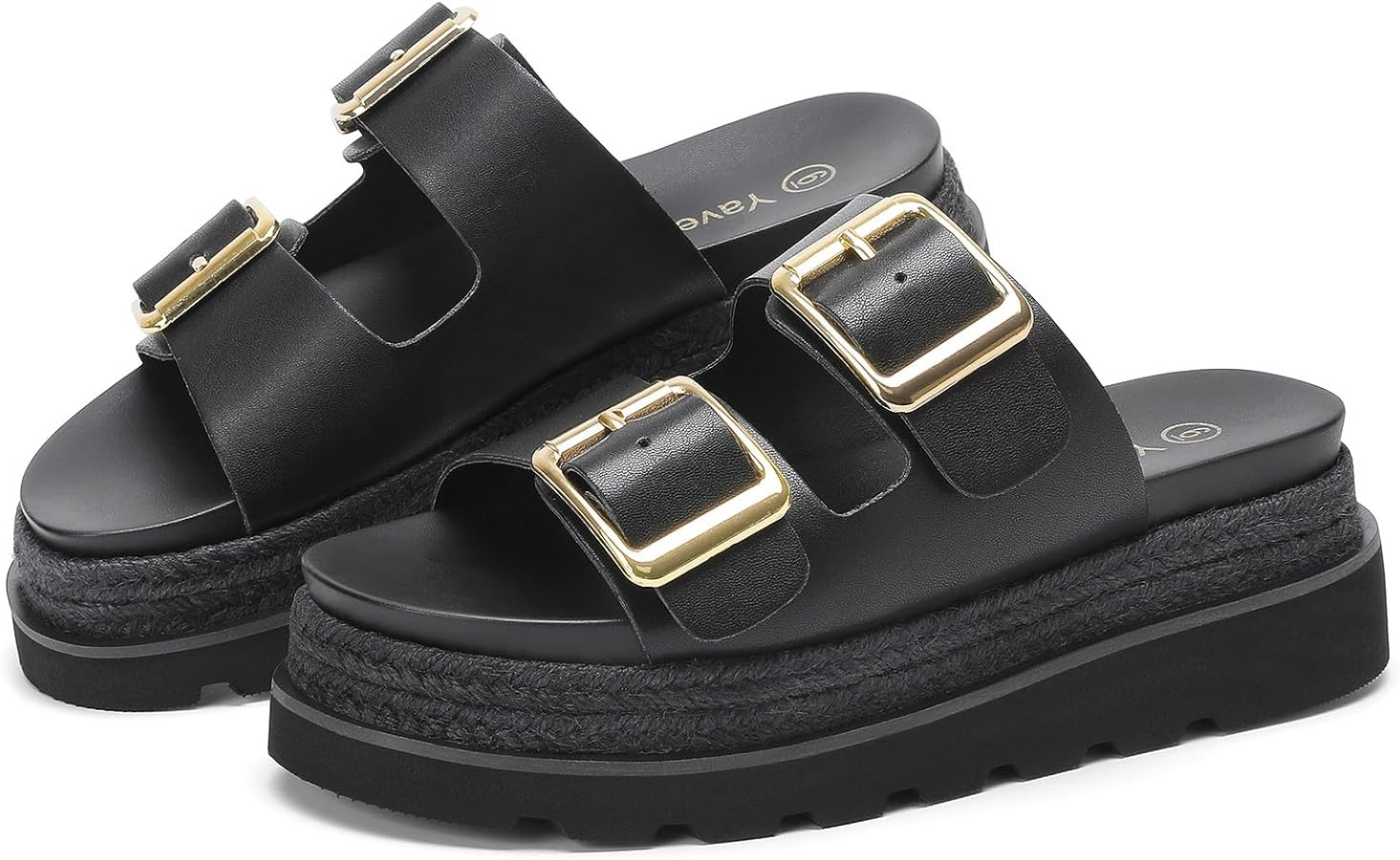 Yavero Womens Platform Sandals Espadrilles Slide Sandals with Double Buckle     Comfortable Flatf... | Amazon (US)