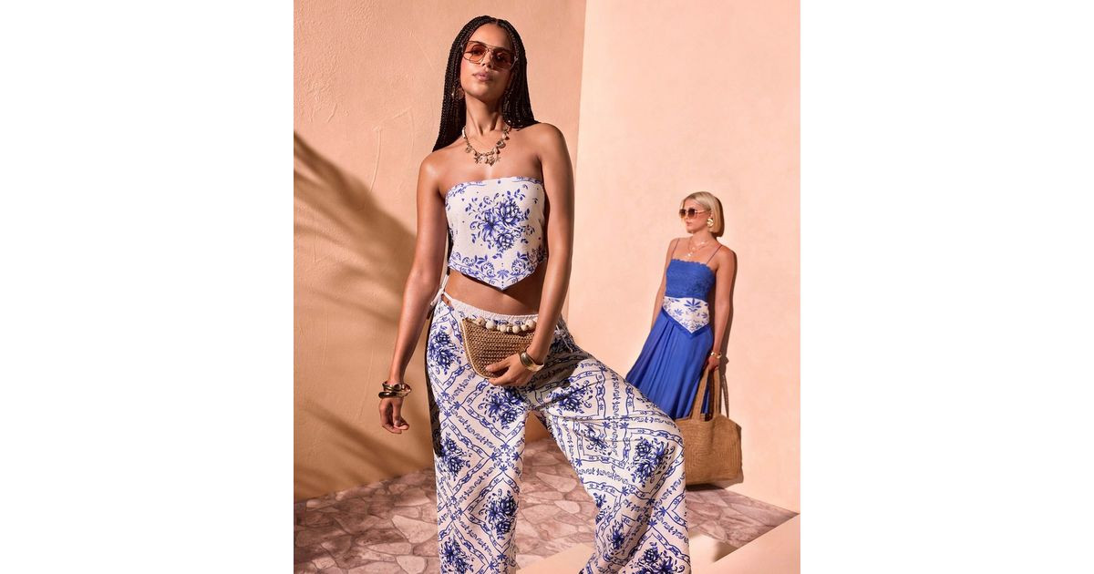 White Tile Pattern Beach Wide Leg Trousers | New Look | New Look (UK)