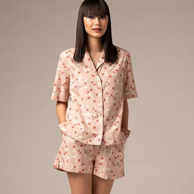 LOVE AND LORE POPLIN PRINT PAJAMA SHORT SET BLUSH CHERRIES MEDIUM | Indigo (CA)