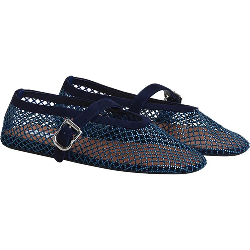Alaïa Fishnet Mary Jane Flat in Argent at Nordstrom, Size 5.5Us | Nordstrom