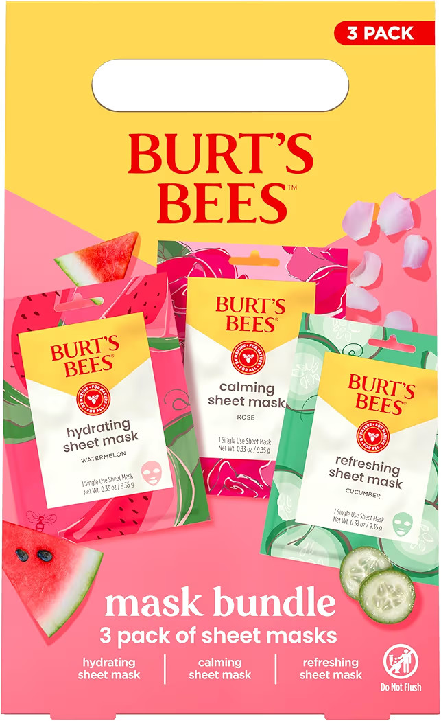 Burt's Bees Christmas Gifts - Face Mask Bundle Set, Hydrating Watermelon, Calming Rose, & Refresh... | Amazon (US)
