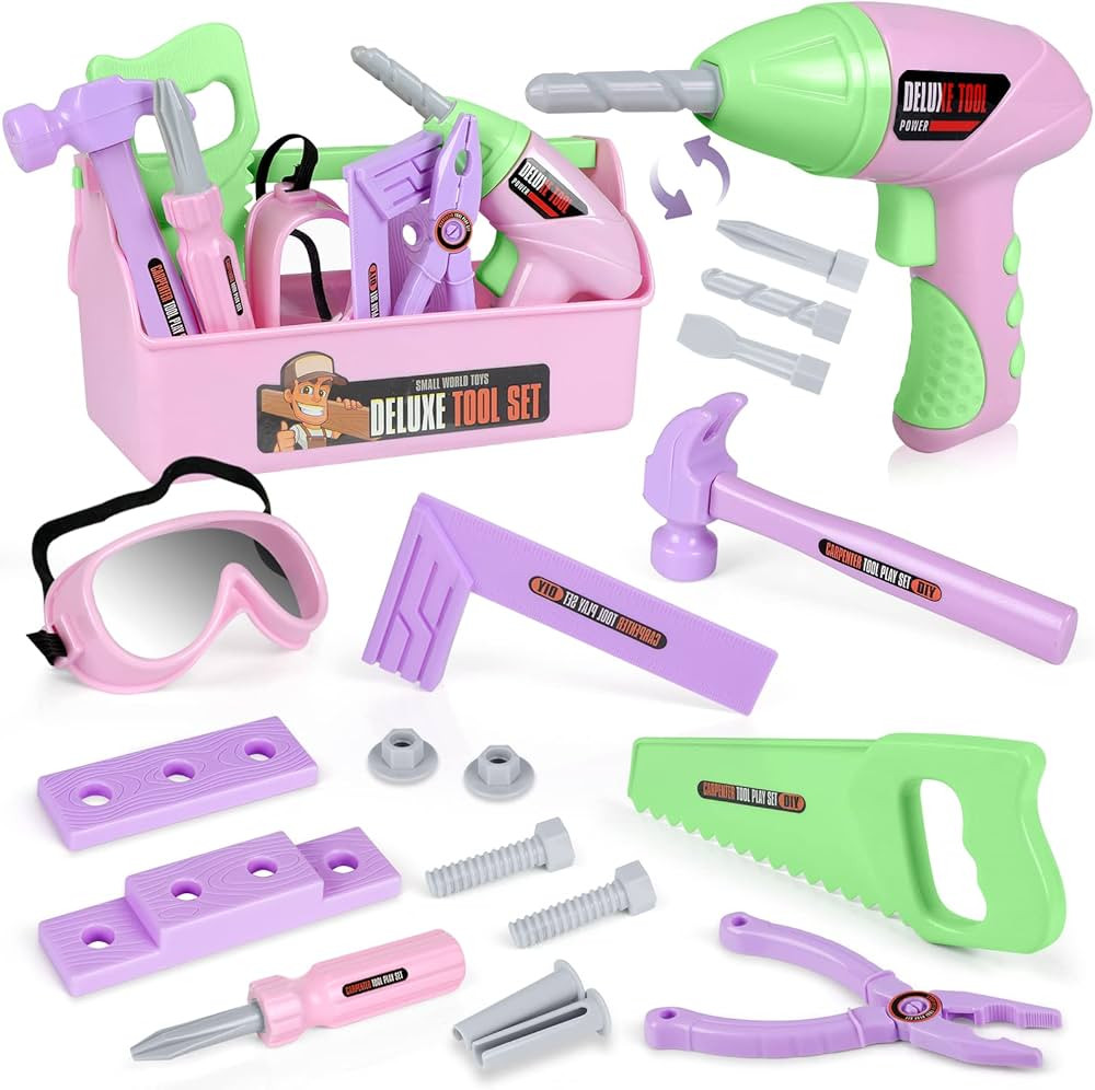 Kids Tool Set with Toy Drill and Tool Box, Pretend Play Construction Tools Toy Gifts for Toddlers... | Amazon (US)