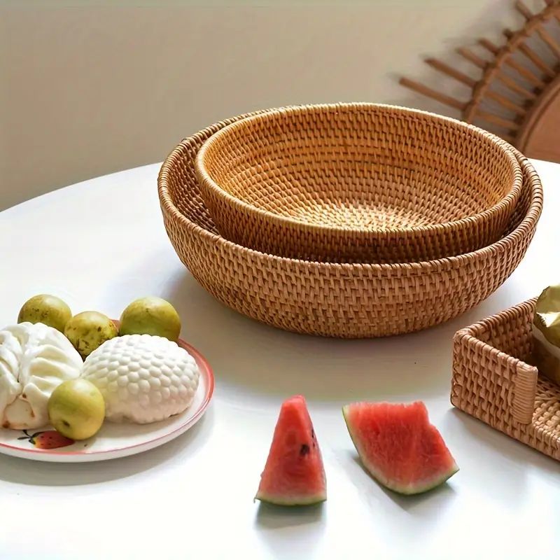 Rattan Water Fruit Basket Circular Bread Basket Woven - Temu | Temu Affiliate Program