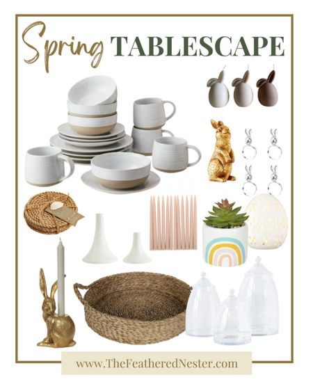 Welcome spring into your home with a tablescape that pop! With neutral colors, lush plants, and the right table setting, you can make a beautiful display to welcome the new season. Whether you choose fresh flowers, bunnies, Easter egg ornaments, or a table setting inspired by nature, you can create a warm and happy atmosphere. If you’re looking to set the perfect table for a special gathering or want to spruce up an everyday meal, these tablescape items will put you in the mood for fun!

#LTKhome #LTKunder100 #LTKFind