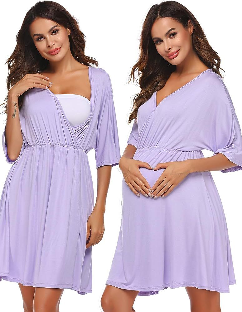 Ekouaer Women's Maternity Dress Nursing Nightgown for Breastfeeding 3 in 1 Labor Delivery Robe - ... | Amazon (US)