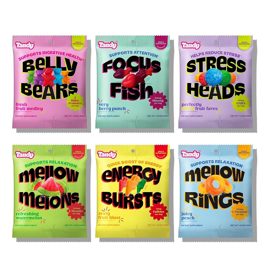 Tandy Gummy Sampler Variety Pack I Stress Relief, Energy Boost, Focus, Relaxing and Probiotic Gum... | Amazon (US)