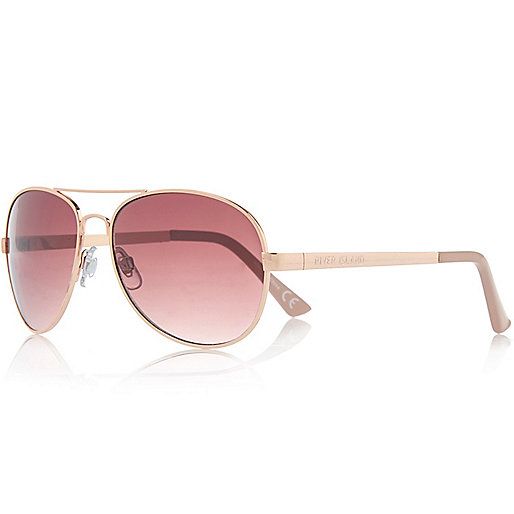 Gold tone aviator-style sunglasses | River Island (UK & IE)