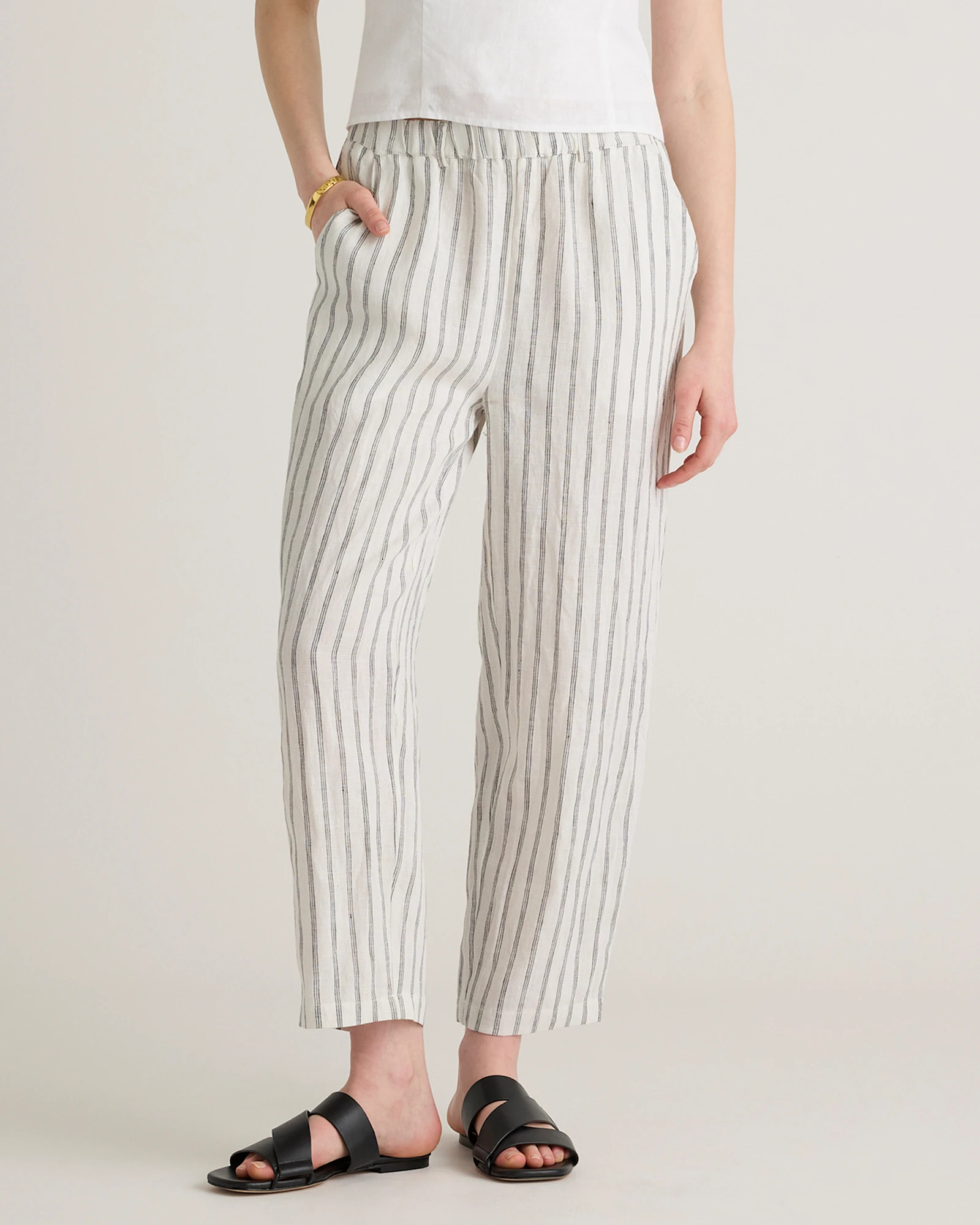 100% European Linen Pants in Oatmeal / Black Stripe | Quince