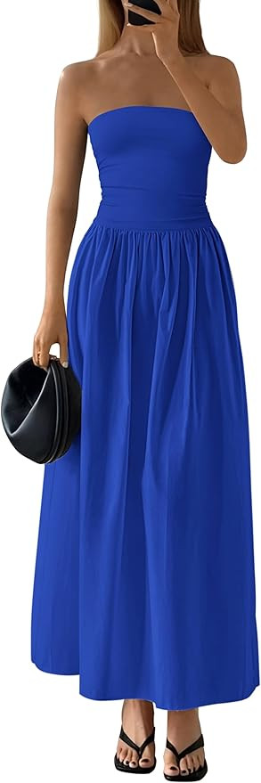 PRETTYGARDEN Women 2026 Summer Elegant Strapless Maxi Dress Tube Top Dress A Line Flowy Long Wedd... | Amazon (US)