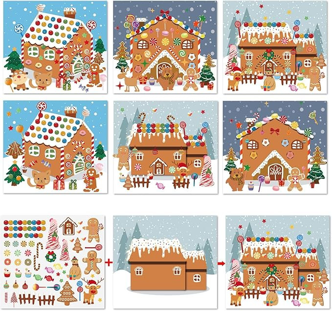 VABAMNA Christmas Party Favor for Kids - 30 Sheets Make a Gingerbread House DIY Craft Stickers Sc... | Amazon (US)