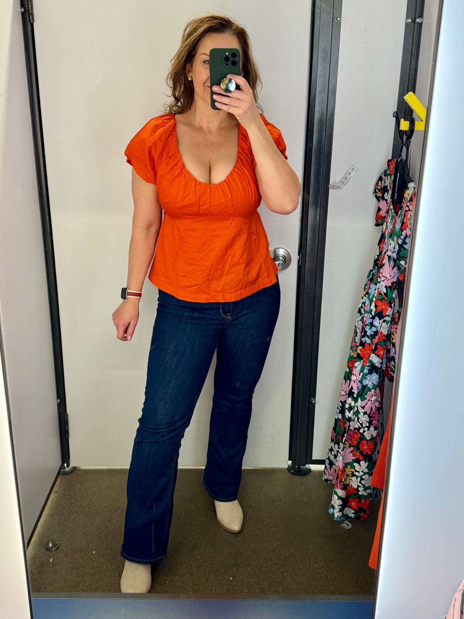 Old Navy waist defined v-neck top with smocked back panel. Empire waist. Paired with my favorite flare jeans. 
Wearing size large top (36D)  

#LTKsalealert #LTKover40 #LTKmidsize