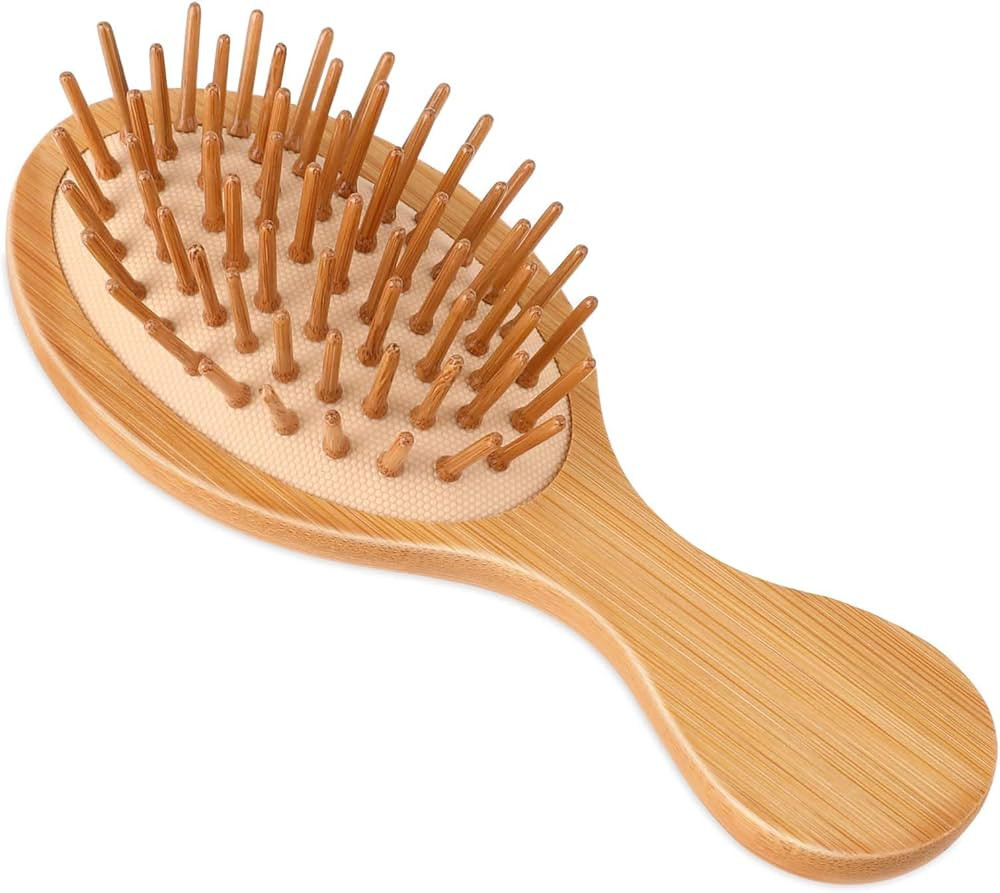 Natural Bamboo Brush, Mini Paddle Detangling Hairbrush Portable Bamboo Bristles Scalp Massage Com... | Amazon (US)
