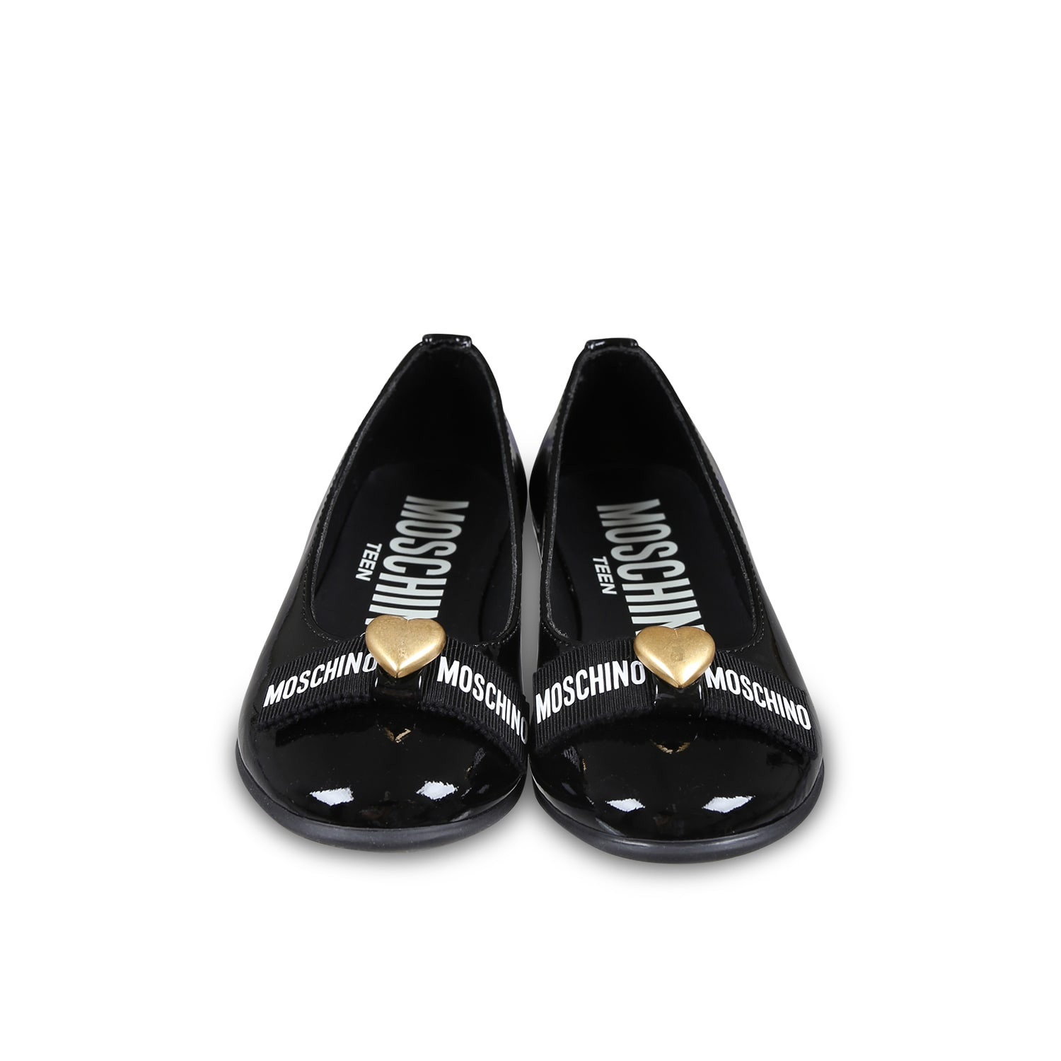 Moschino Black Ballet Flats For Girl With Heart | Italist.com US