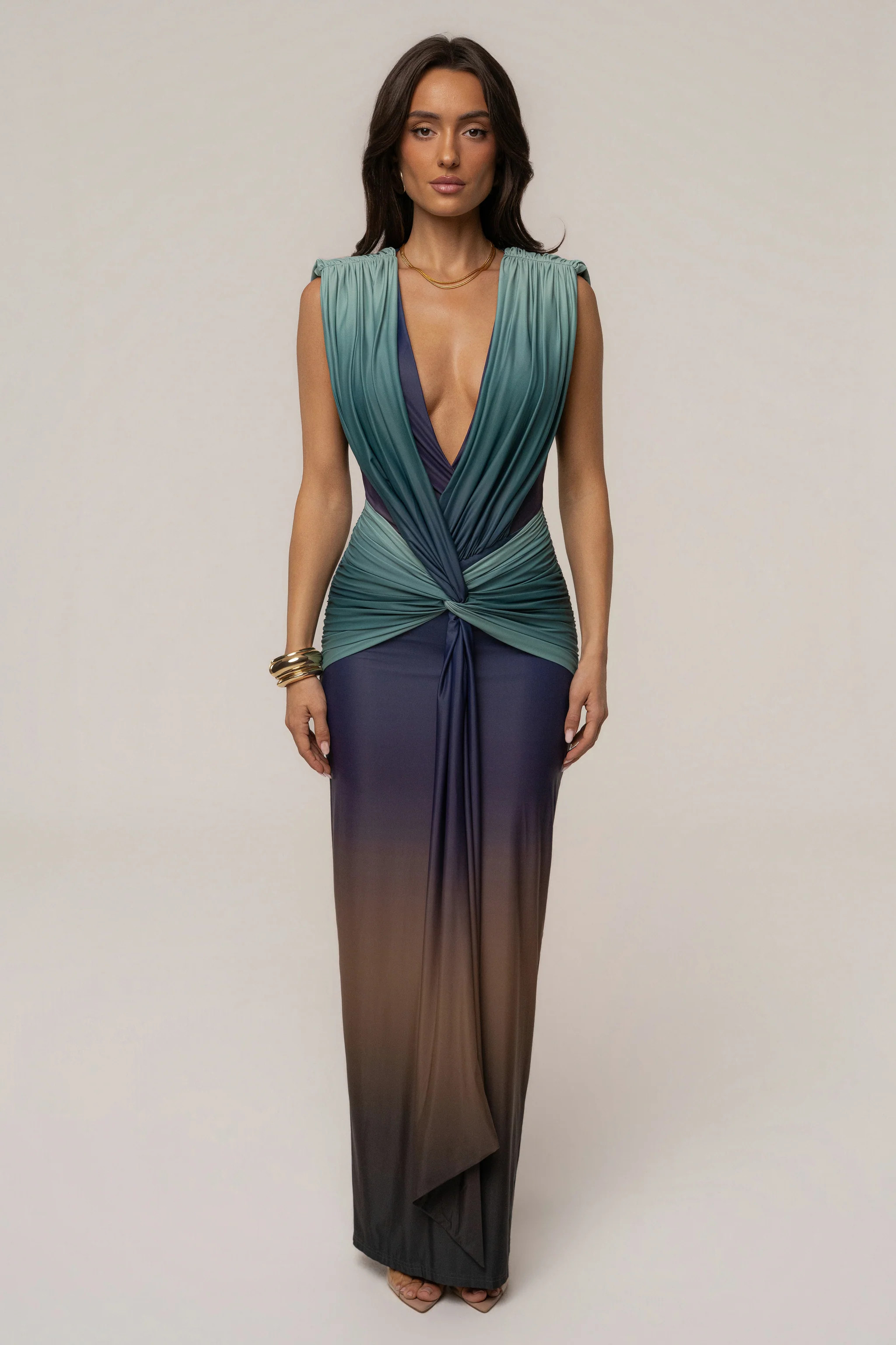 Lunar Shadow Palma Plunge Maxi Dress | JLUXLABEL US