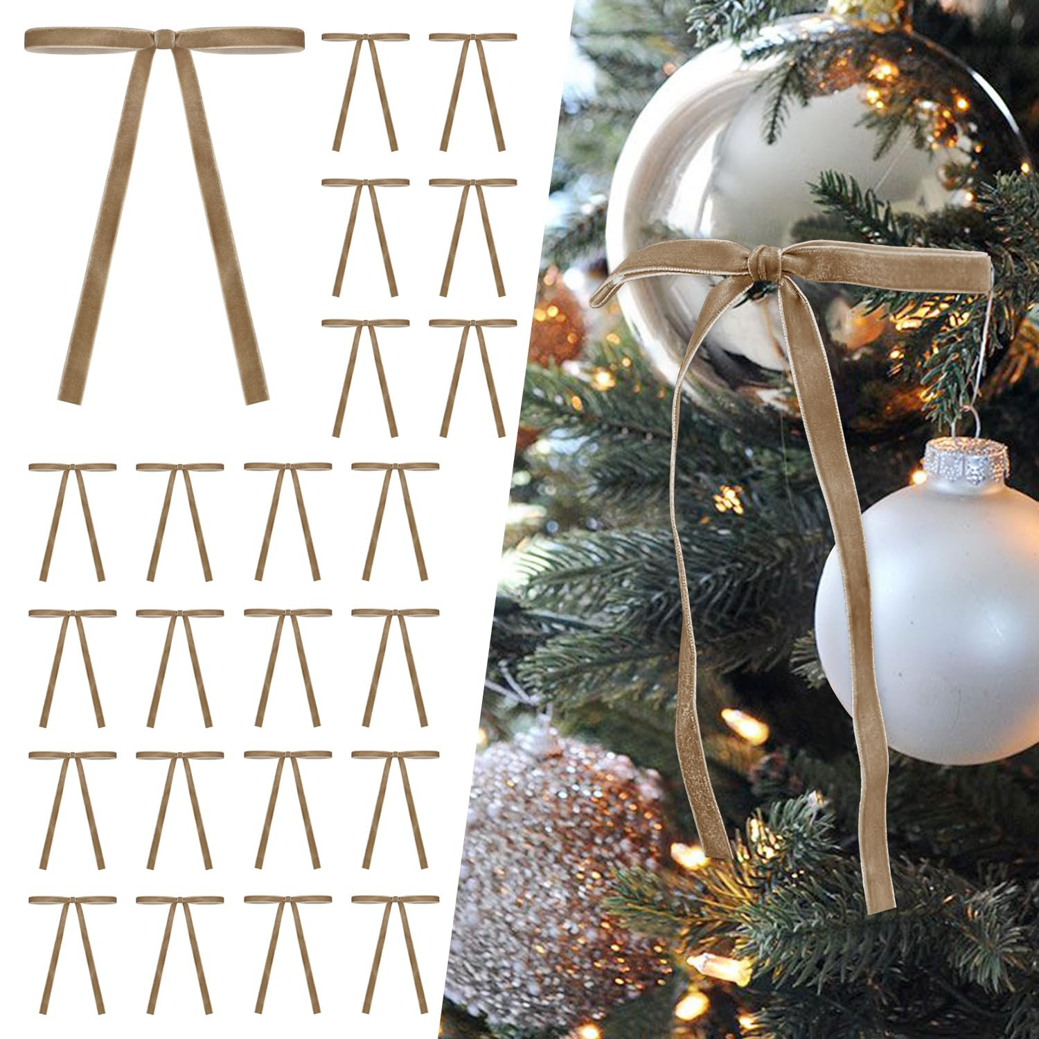 SIMISI RIBBON 24 Pcs Velvet Christmas Tree Bows Door Garland Decor Vintage Wreath Bow (3/8'' Wide... | Amazon (US)