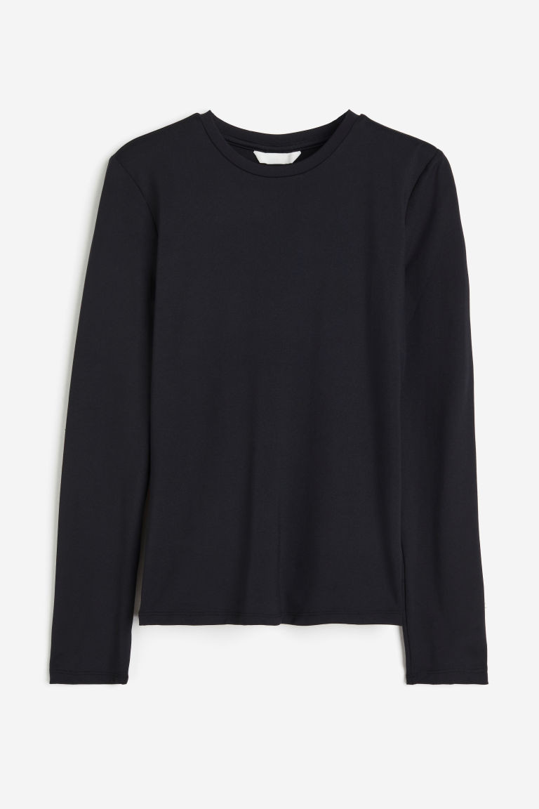 H & M - Long-sleeved Microfiber Top - Black | H&M (US + CA)
