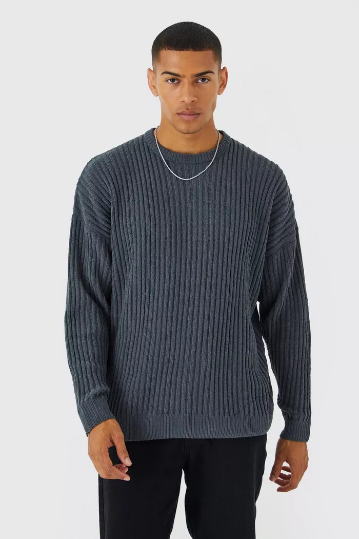 Oversized Ribbed Chenille Crew Neck Jumper | Boohoo.com (US & CA)