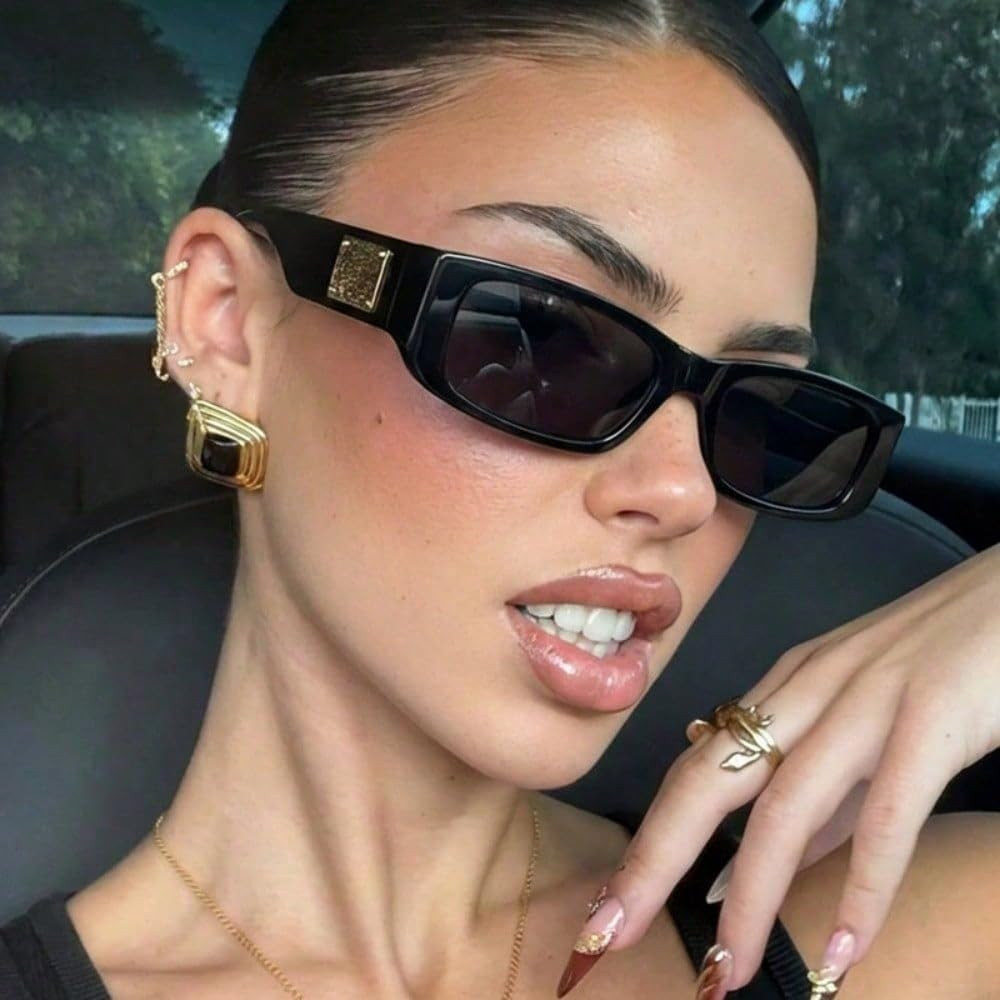 Amazon.com: 1 Pair of Small Square Retro Fashion Sunglasses (black) : Clothing, Shoes & Jewelry | Amazon (US)