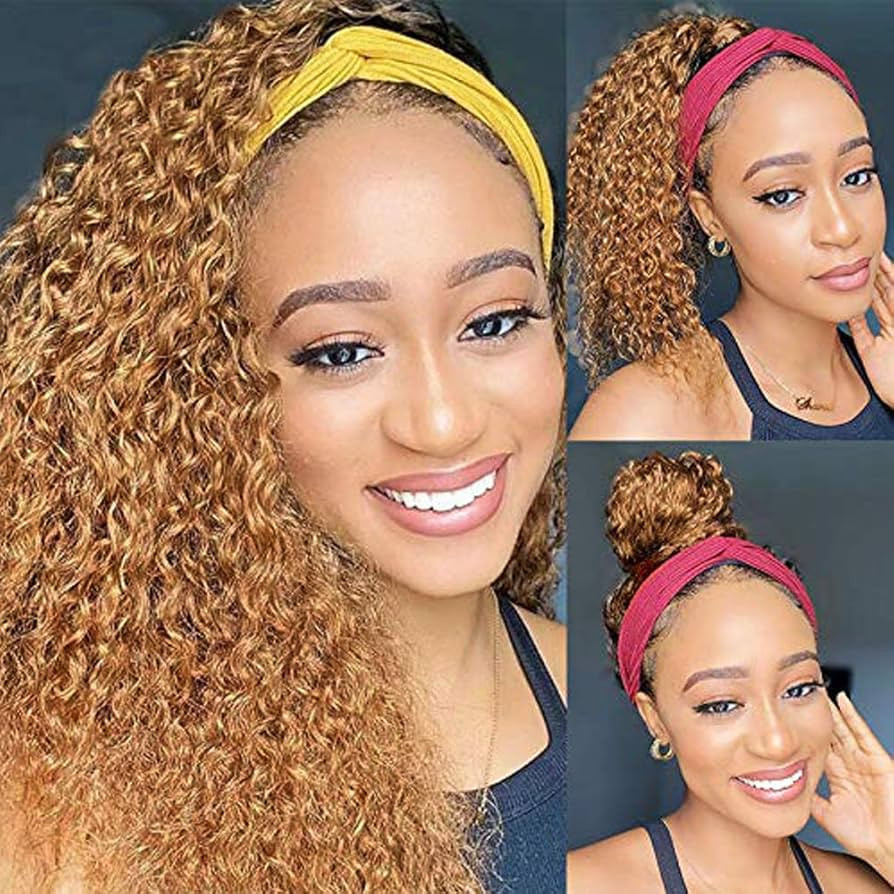 Ubrand Headband Wig for Black Women Deep Wave Kinky Curly Wigs with Headband long curly Wigs Synt... | Amazon (US)
