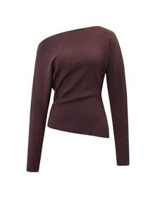 Vaiaye Thanksgiving Women's Autumn And Winter Casual Solid Color Long Sleeve Wool Top, Asymmetric... | SHEIN