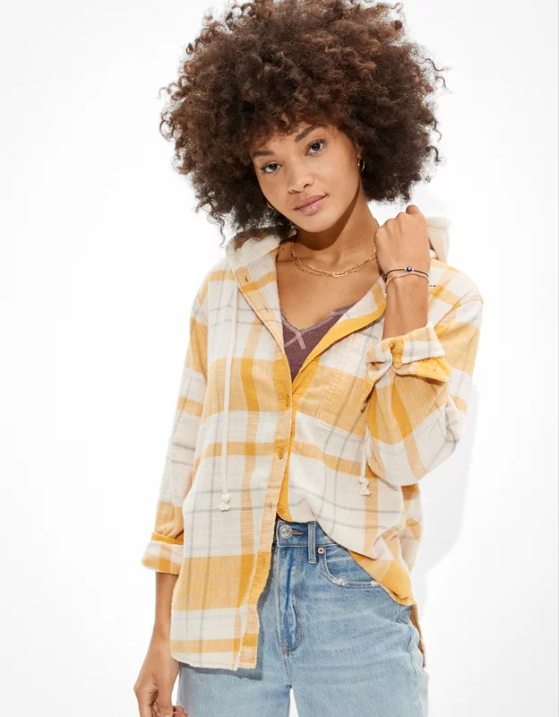 AE Oversized Hooded Flannel Shirt | American Eagle Outfitters (US & CA)