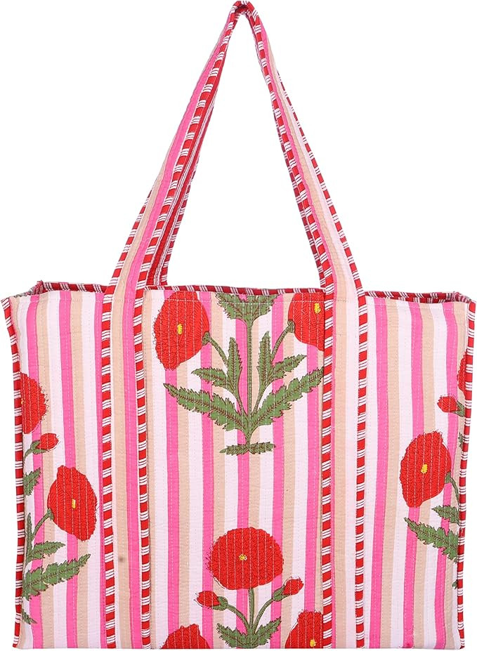 KLAVATE Women Handblock Lightweight Travel Bag Purse Cotton Shoulder Tote Bag For Shopping Christ... | Amazon (US)