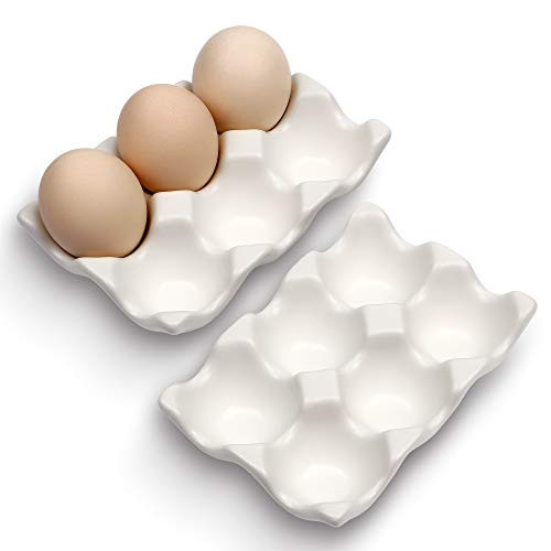 AbbyCindy 6 Cups Egg Tray Serveware, Eggs Dispenser, Egg Holder Set Kitchen Restaurant Fridge Storage Decorative Accessory (White,2 pack) | Amazon (US)