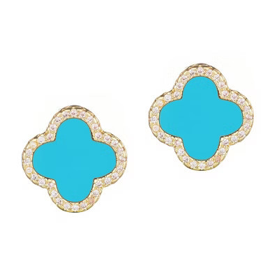 Adornia 14k Gold Plated Turquoise Halo CZ Clover Stud Earrings | Target