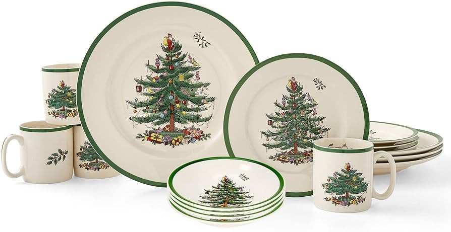 Spode Christmas Tree Collection 16-Piece Dinnerware Set | Service for 4 | Dinner and Salad Plates... | Amazon (US)