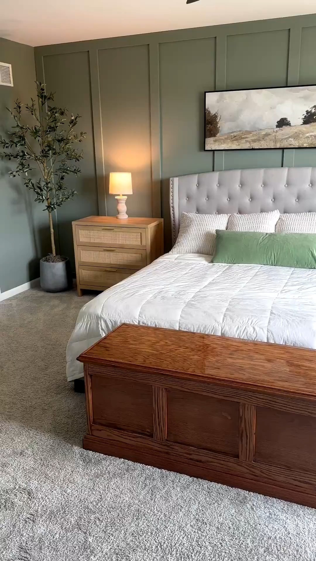 Primary bedroom inspiration 
Color-SW evergreen fog 
#primarybedroom #bedroommakeover 

#LTKHome #LTKStyleTip