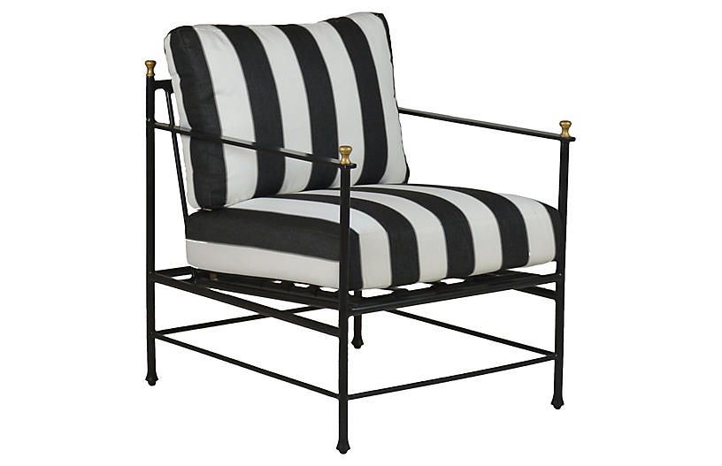 Frances Lounge Chair, Black/White Cabana Stripe | One Kings Lane