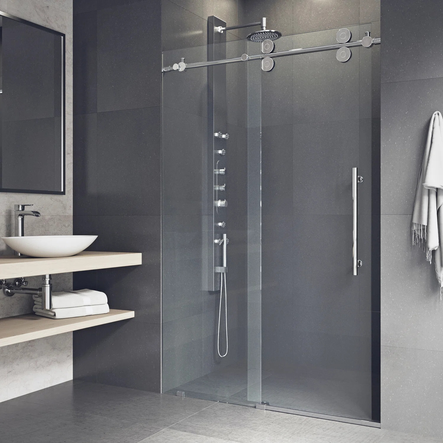 Elan 60-64" W x 74" H Sliding Frameless Shower Door with 3/8" Clear Glass VG6041CHCL6474 | Wayfair North America