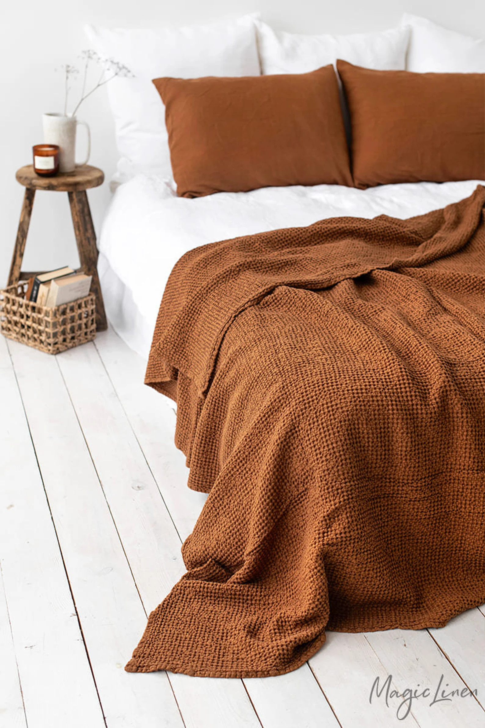 Waffle Linen Blanket in Cinnamon. Linen Throw Blanket. Linen - Etsy | Etsy (US)