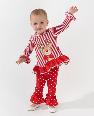 Rare Editions Baby Girl 2-Piece Reindeer Applique Top and Polka Dots Leggings Set - Macy's | Macy's