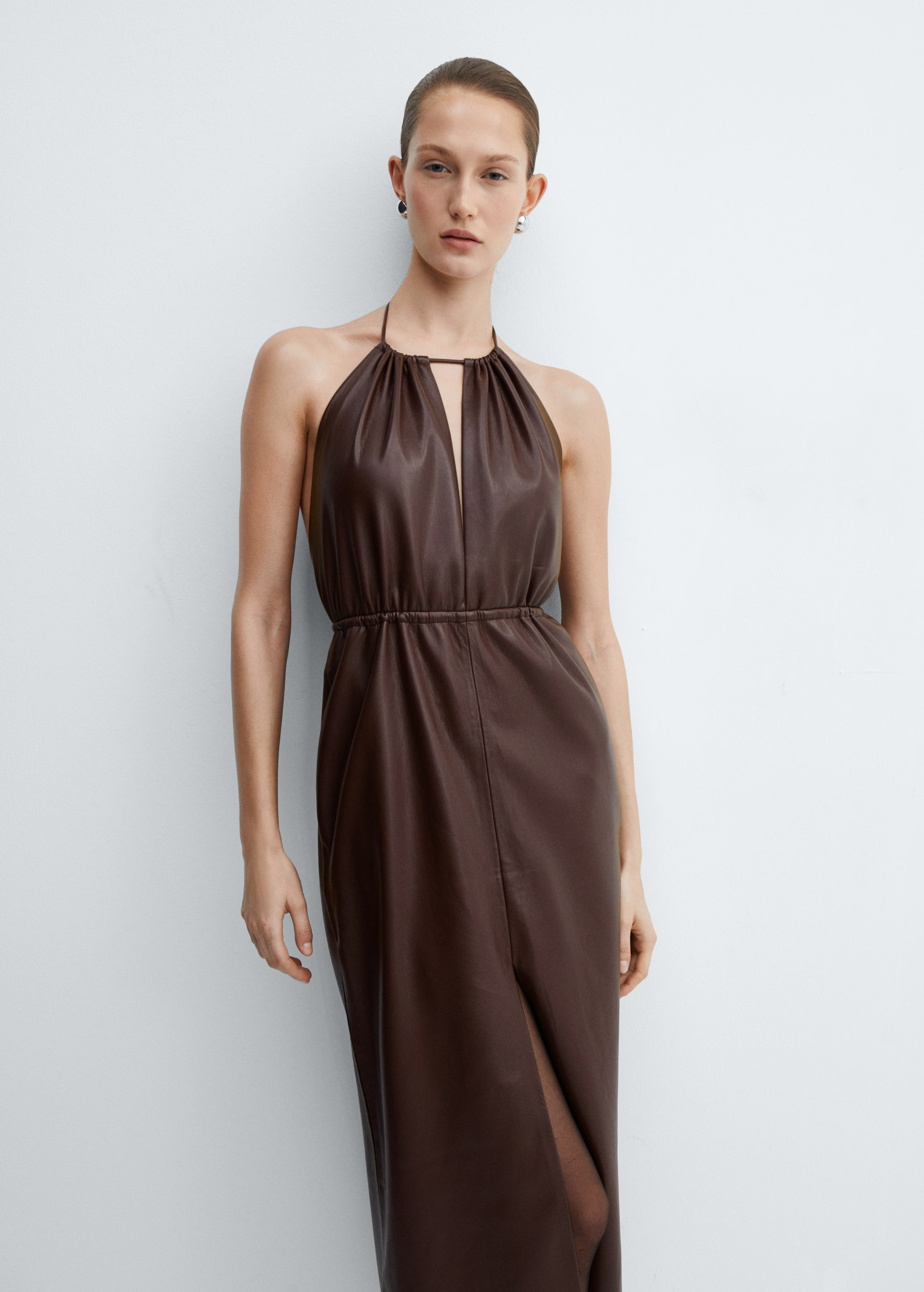 Leather-effect halter dress - Woman | MANGO USA | MANGO (US)