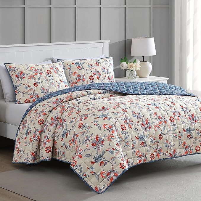 MARTHA STEWART King Size Quilt Bedding Set - 3 Piece, Soft Washed Microfiber, Printed Bedspread, ... | Amazon (US)