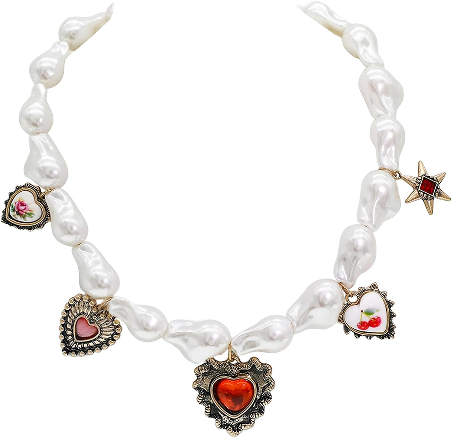 Chunky Imitation Pearl Choker Necklace Heart Starfish Charm Baroque Irregular Pearl Necklaces Jewelry Birthday Wedding Gifts Toggle Charm Necklace | Amazon (US)