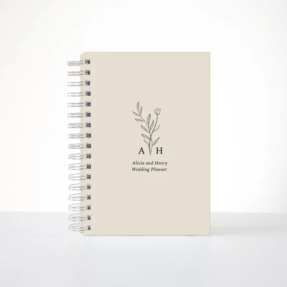 Floral Wedding Planner Book / Beige Monogram Custom Wedding Planner / Real Gold Foil / Hard Cover... | Etsy (US)