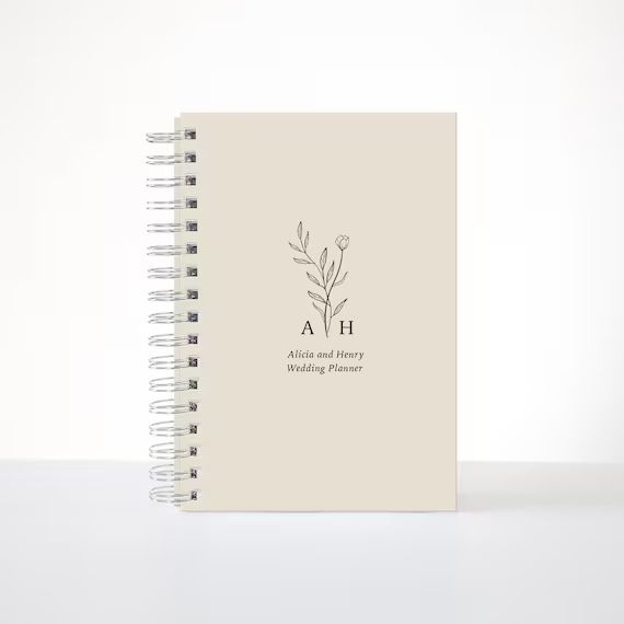 Floral Wedding Planner Book / Beige Monogram Custom Wedding Planner / Real Gold Foil / Hard Cover... | Etsy (US)