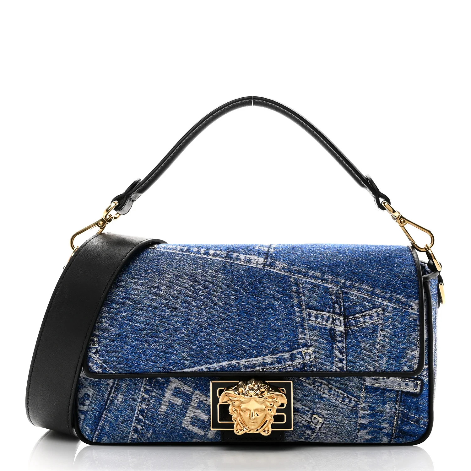 X VERSACE Denim Fendace Patchwork Baguette Blue | FASHIONPHILE (US)