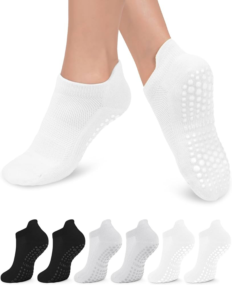 6 Pairs Grip Pilates Socks for Women, Non-slip Yoga Athletic Socks for Barre Ballet Barefoot Work... | Amazon (US)